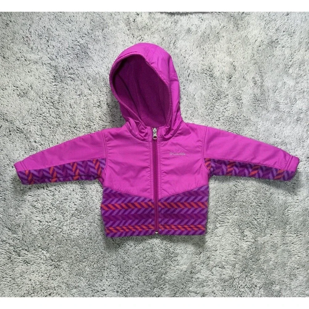 Infant Columbia Jacket Steens Mt Overlay Hooded Fleece 6-12 M Baby Girl Purple